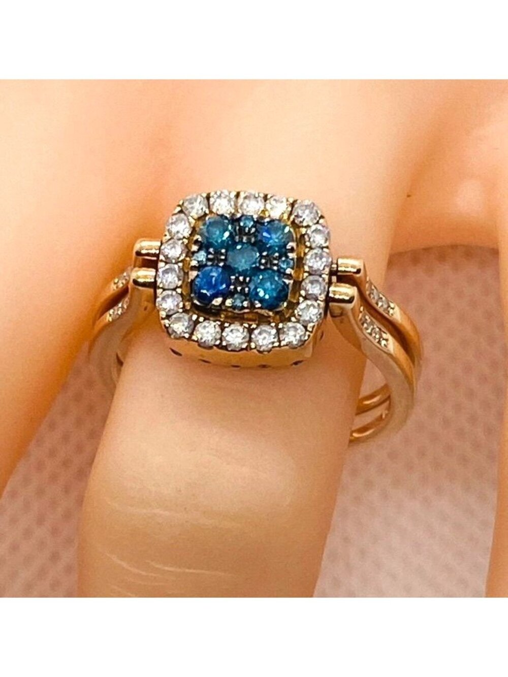 Afino 14K Rose Gold Blue Cognac White Diamond Reversible Ring Size 7